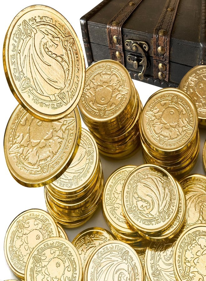 مجموعة عملات القراصنة المعدنية الذهبية من ACTIONDRAKE - 110 قطعة، مناسبة للوحات، والرموز، والعملات المحاكاة، وصناديق الكنوز، ورموز DND المعدنية للعبة Dungeons and Dragons (ذهبية 110 قطعة). - Image 1